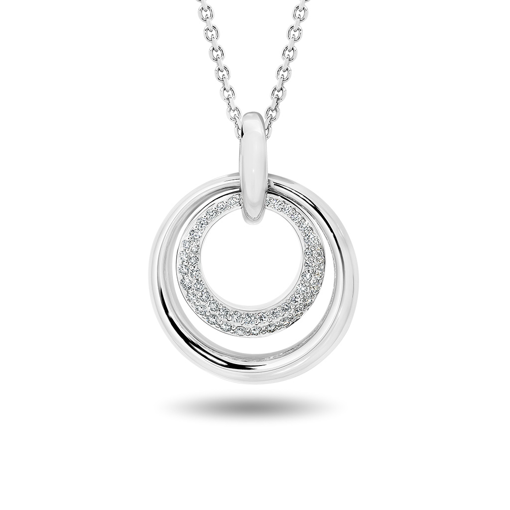 Double Circle Diamond Pendant in White Gold - Gregory Jewellers