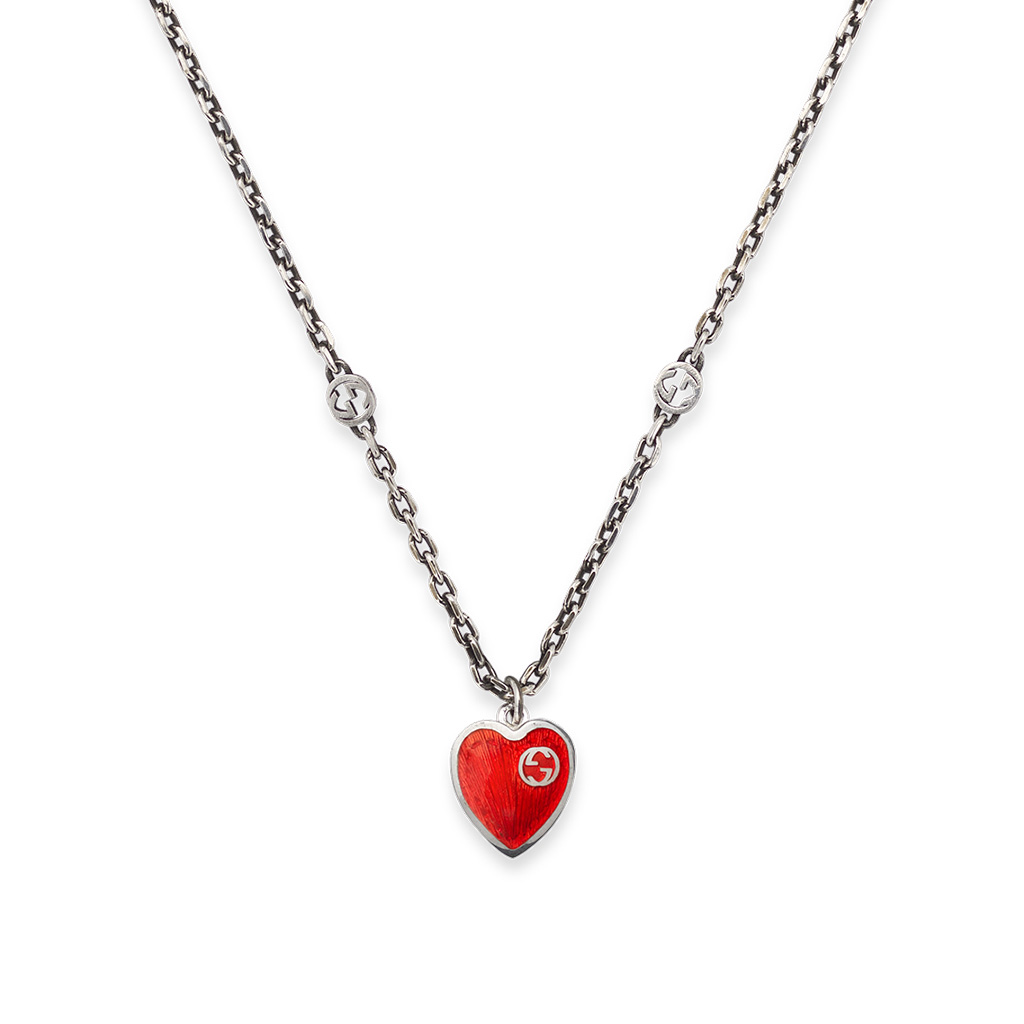 Gucci Heart Silver Necklace with Interlocking G - YBA620798001