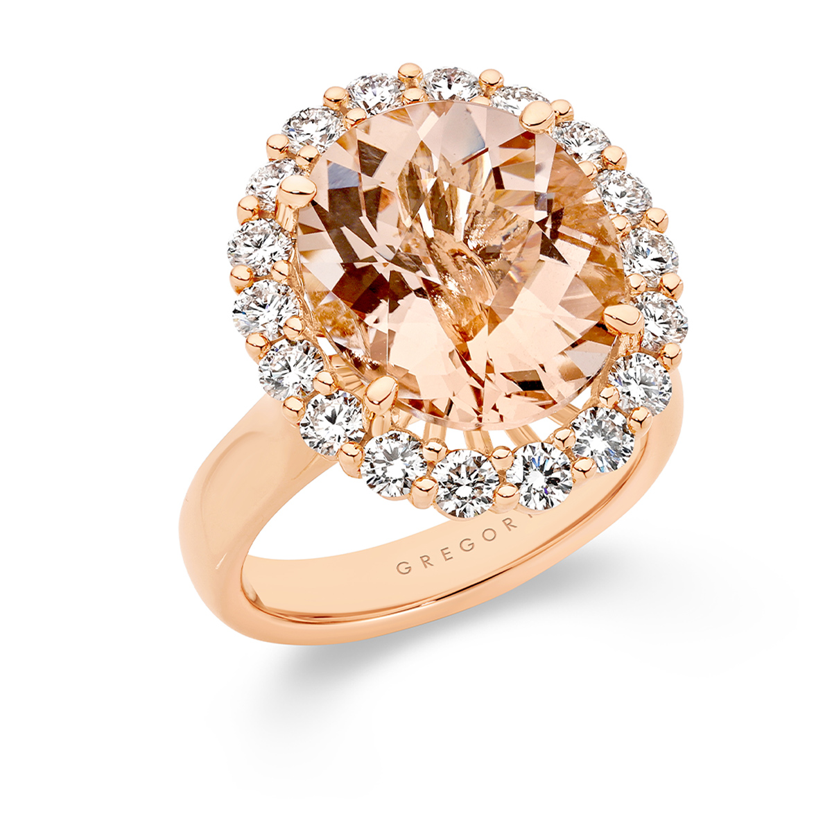 Tycoon Oval Morganite &#038; Diamond Halo Cocktail Ring In 18K Rose Gold