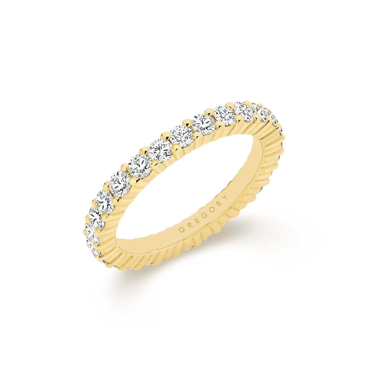 18K Yellow Gold Claw Set Grooved Diamond Eternity Band