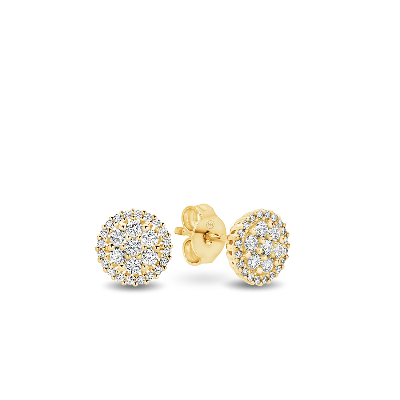 18K Yellow Gold Round Cluster Diamond Stud Earrings - Large