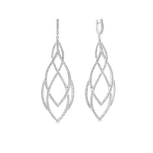 18K White Gold Round Brilliant Interwined Diamond Cocktail Drop Earrings CAD177ER