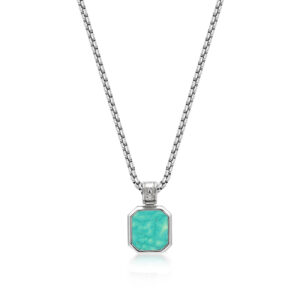 Nialaya Silver Necklace with Square Turquoise Pendant - MNEC_113