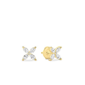 18K Yellow Gold Marquise & Round Brilliant Diamond Petal Stud Earrings N539F-YG