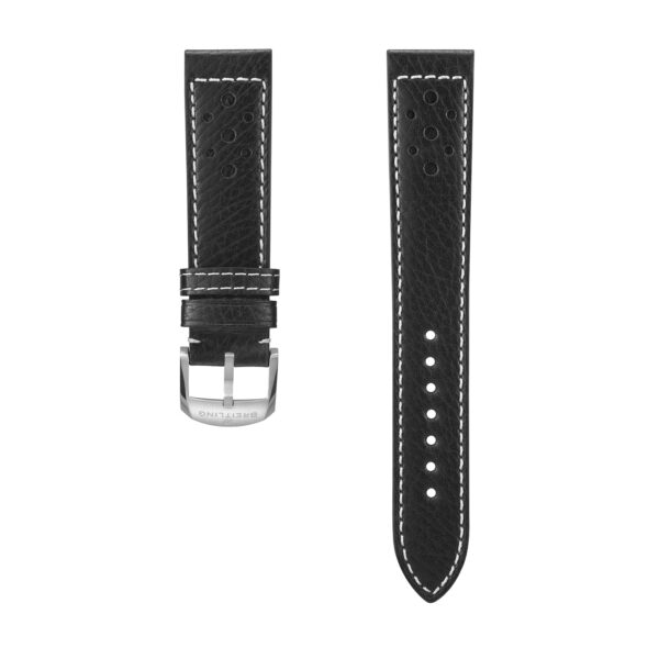 Breitling Black Racing-Themed Calfskin Leather Watch Strap 20mm 643X