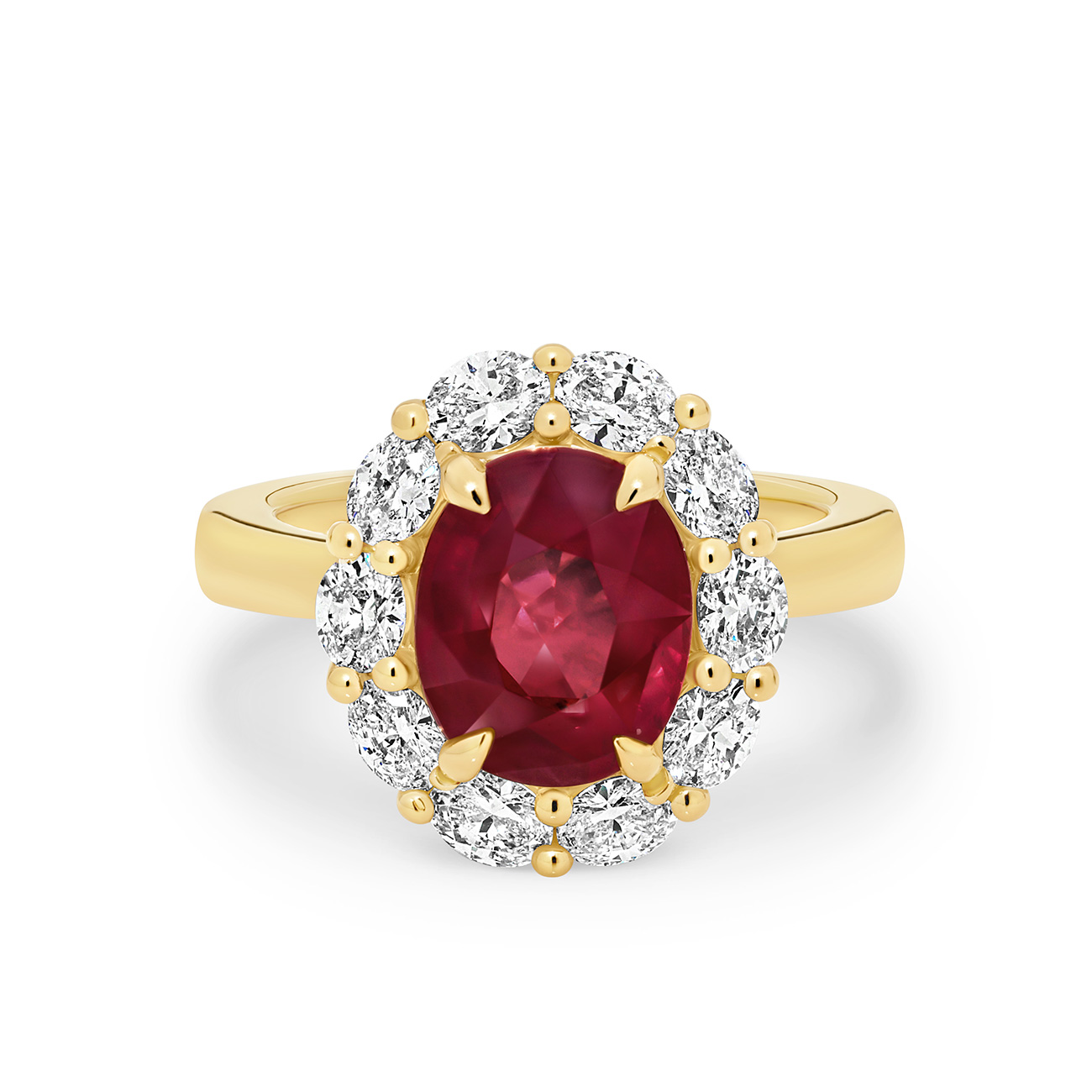 Icon Oval Ruby and Oval Diamond Cluster Ring In 18K Yellow Gold &#8211; Large