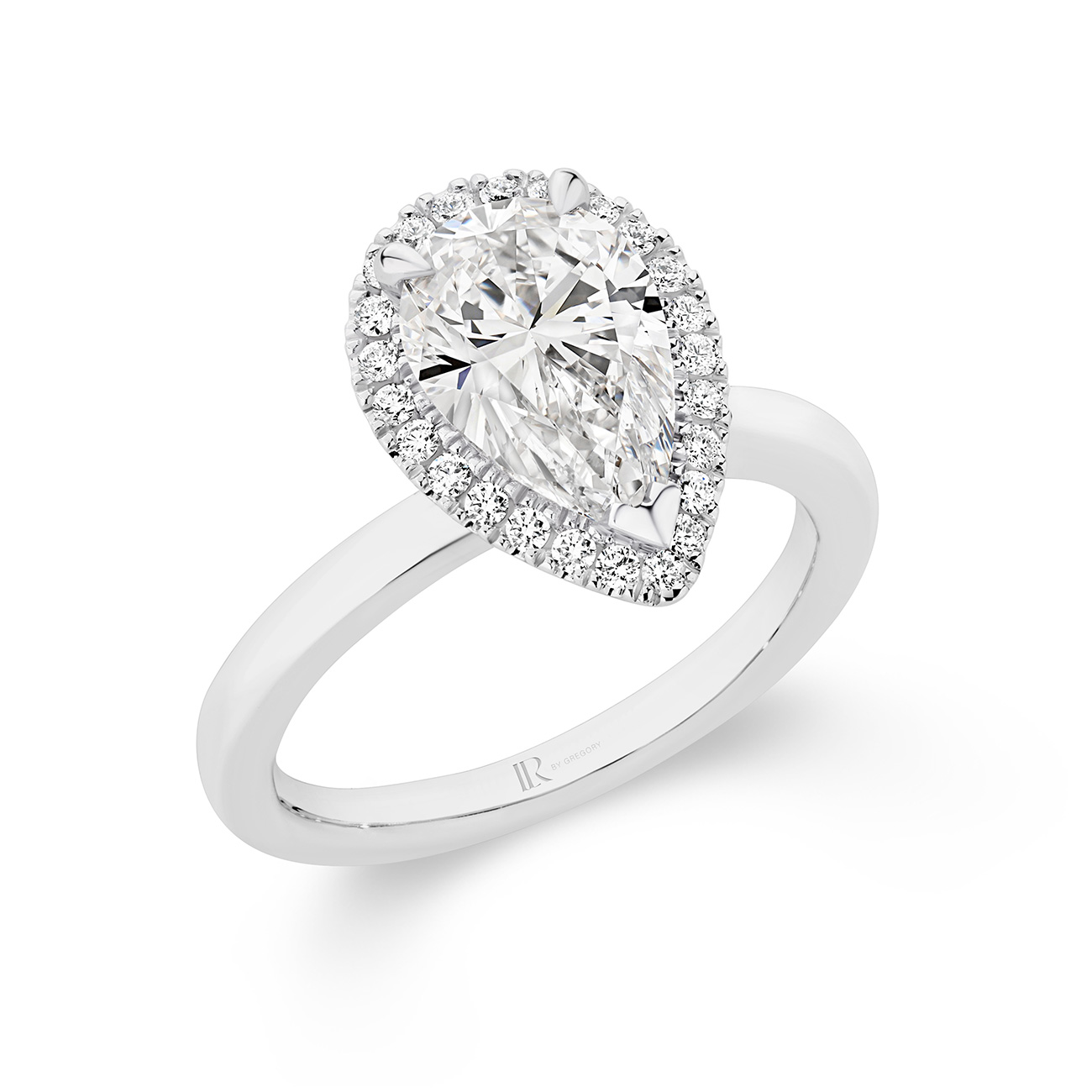 Infinity Pear Brilliant Lab Diamond Halo Engagement Ring In 18K White Gold