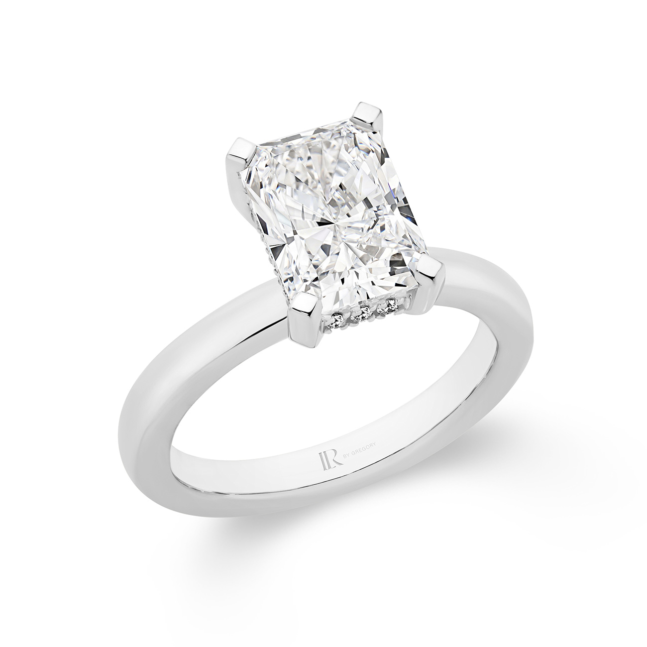 Eternity Radiant Cut Lab Diamond Hidden Halo Engagement Ring In 18K White Gold