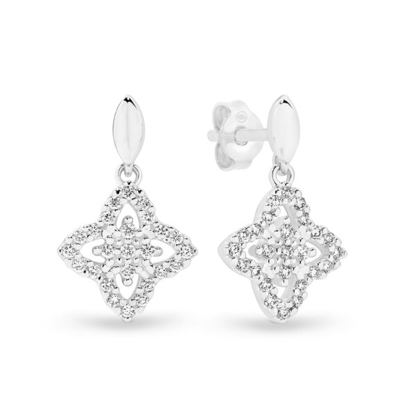 Diamond Clover Drop Earrings in 18K White Gold - 738085-WG