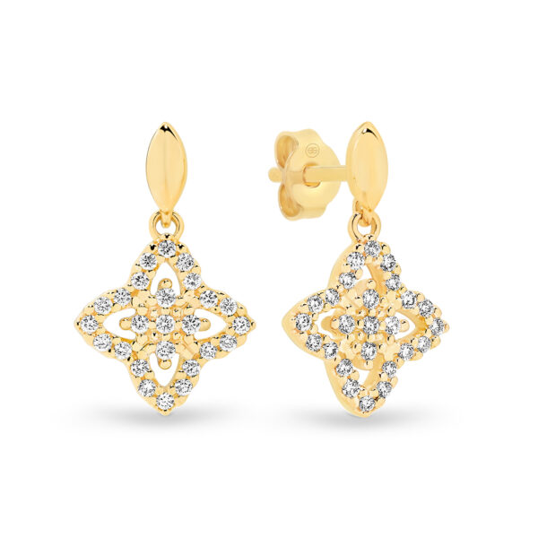 Diamond Clover Drop Earrings in 18K Yellow Gold - 738085-YG