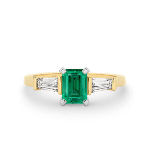 Green Emerald and Diamond Trilogy Ring In 18K Yellow Gold - A2044-YG