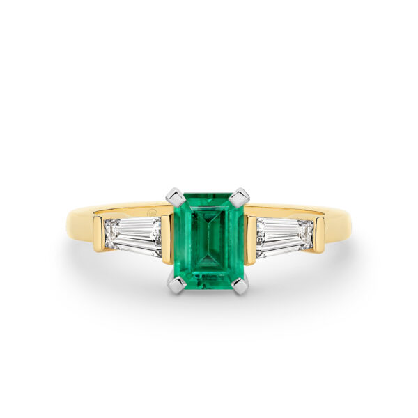 Green Emerald and Diamond Trilogy Ring In 18K Yellow Gold - A2044-YG