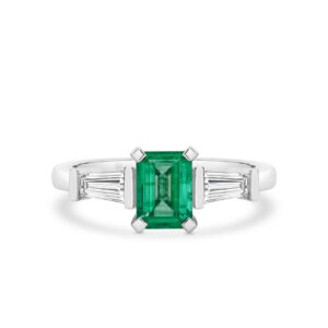 Green Emerald and Diamond Trilogy Ring In 18K White Gold A2044-WG