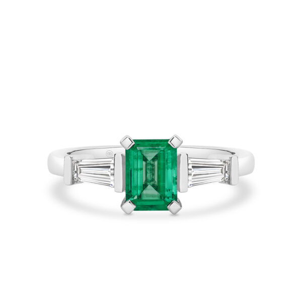 Green Emerald and Diamond Trilogy Ring In 18K White Gold A2044-WG