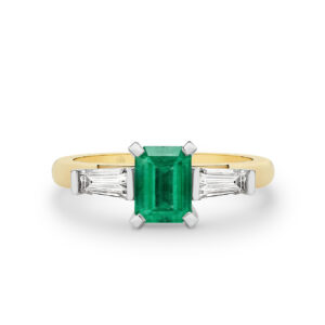 Green Emerald and Diamond Trilogy Ring In 18K Yellow Gold - A2355-YG