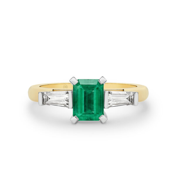 Green Emerald and Diamond Trilogy Ring In 18K Yellow Gold - A2355-YG