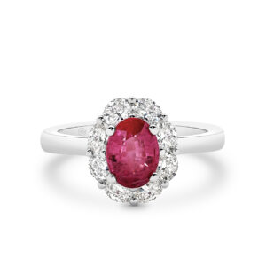 Icon Oval Ruby and Oval Diamond Cluster Ring In 18K White Gold - E1030-RUBY-WG