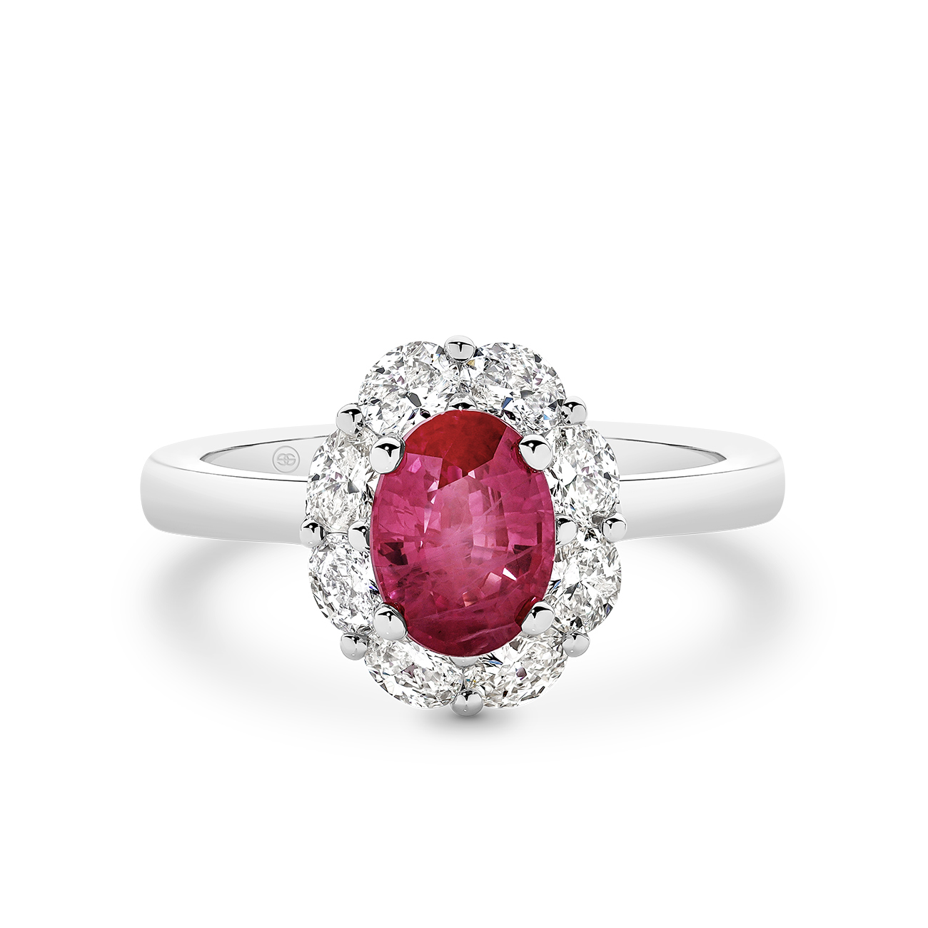 Icon Oval Ruby and Oval Diamond Cluster Ring In 18K White Gold - Small