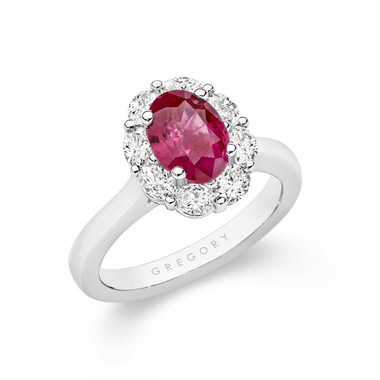 Icon Oval Ruby and Oval Diamond Cluster Ring In 18K White Gold &#8211; Small