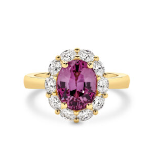 Icon Oval Pink Sapphire and Oval Diamond Cluster Ring In 18K Yellow Gold – Large E1031