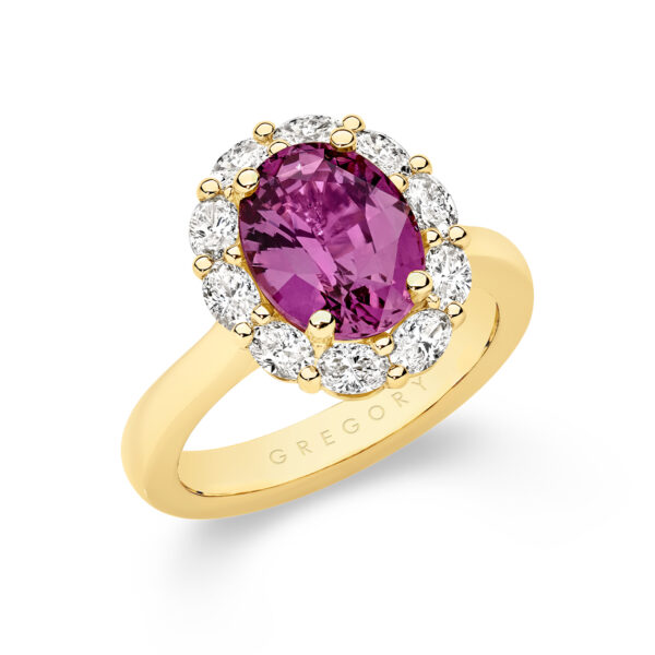 Icon Oval Pink Sapphire and Oval Diamond Cluster Ring In 18K Yellow Gold – Large E1031