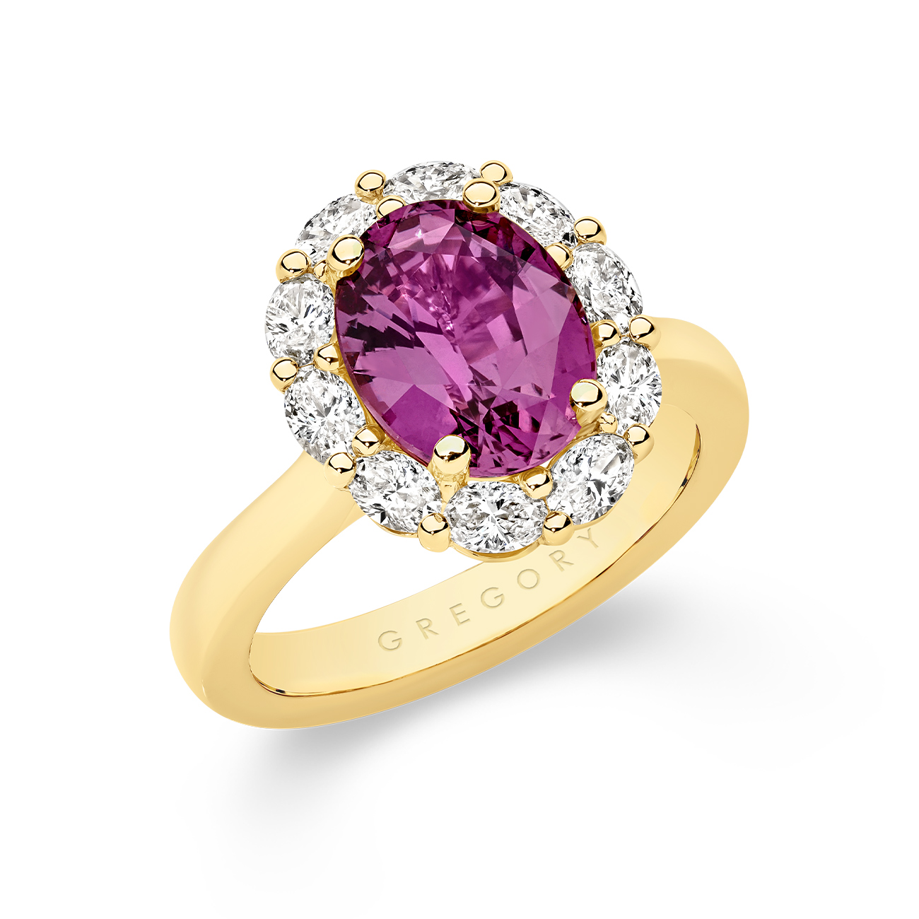 Icon Oval Pink Sapphire and Oval Diamond Cluster Ring In 18K Yellow Gold – Large