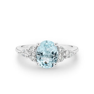 Oval Aquamarine and Diamond Dress Ring in 18K White Gold E1043