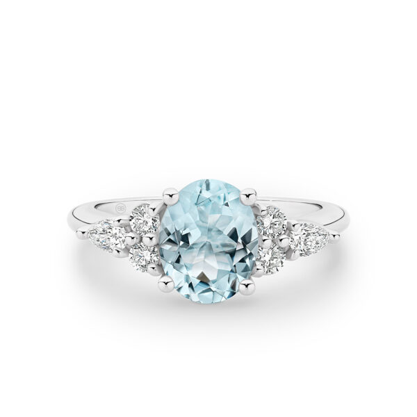 Oval Aquamarine and Diamond Dress Ring in 18K White Gold E1043