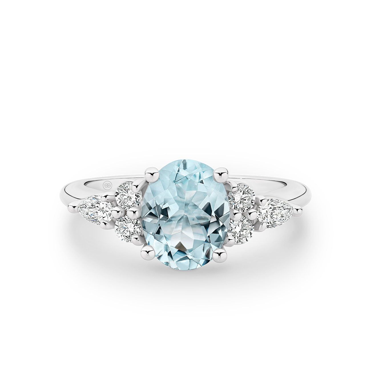 Oval Aquamarine and Diamond Dress Ring in 18K White Gold