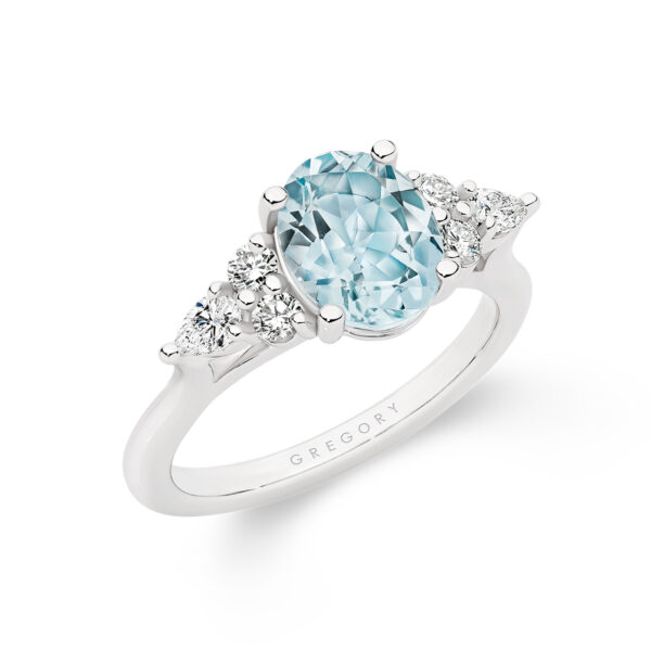 Oval Aquamarine and Diamond Dress Ring in 18K White Gold E1043