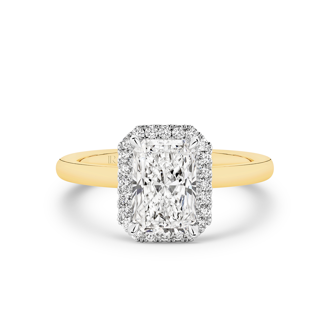 Infinity Radiant Cut Lab Diamond Halo Engagement Ring In 18K Yellow Gold