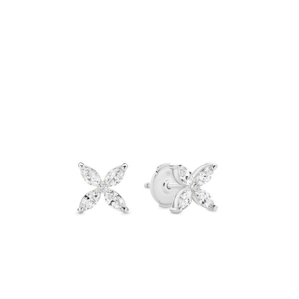 18K White Gold Marquise & Round Brilliant Diamond Petal Stud Earrings N539F-WG