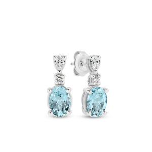 Oval Aquamarine and Diamond Drop Earrings in 18K White Gold - N602