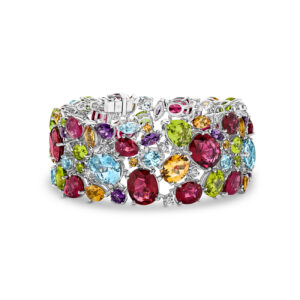 Multi-coloured Gemstone & Diamond Cocktail Bracelet In 18K White Gold TB0560-0-WG