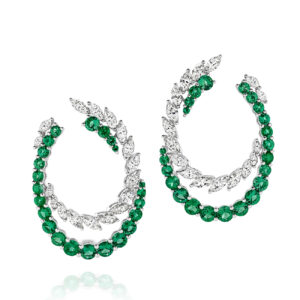 Green Emerald & Diamond Cocktail Earrings in 18K White Gold TE2338-5