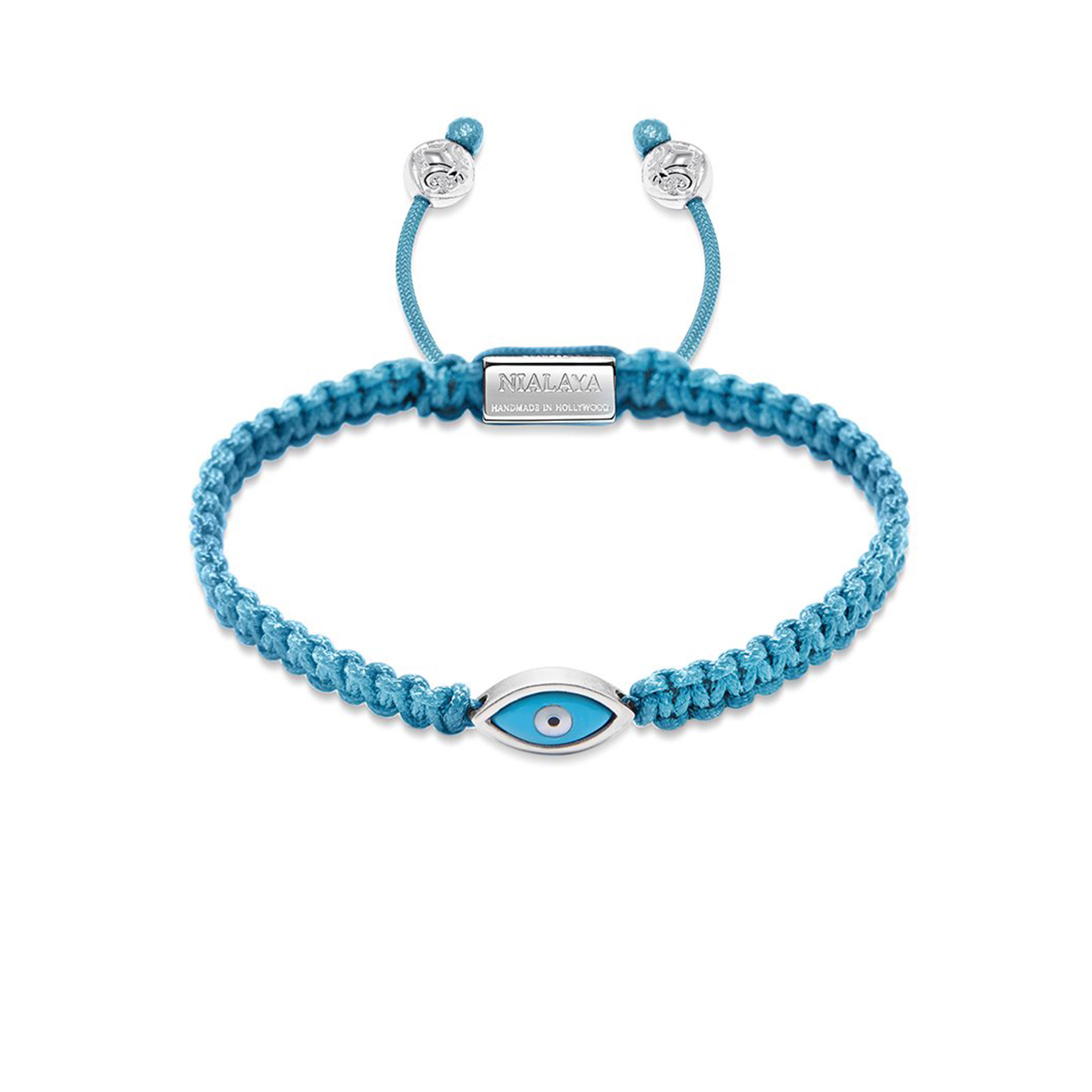 Nialaya Men&#8217;s Light Blue String Bracelet with Silver Blue Eye