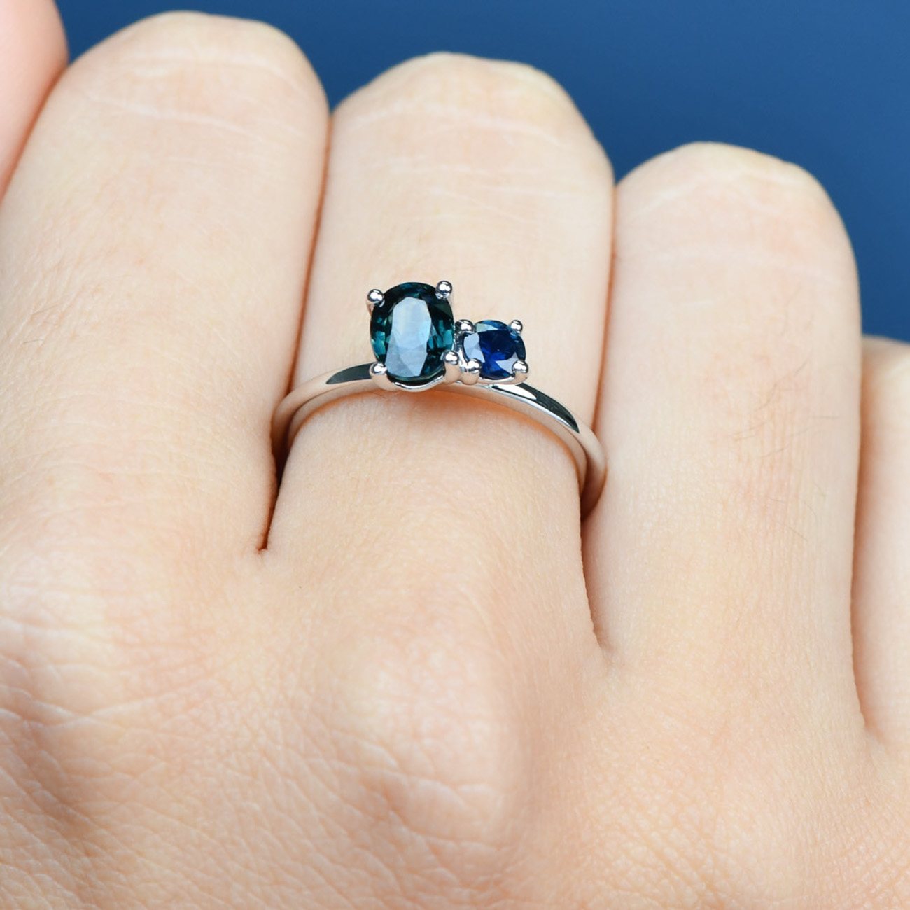 Blue Teal &#038; Blue Australian Sapphire Toi Et Moi Ring