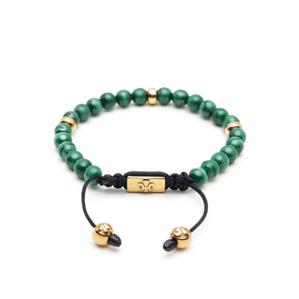 Nialaya Men's Beaded Bracelet with Malachite and Gold