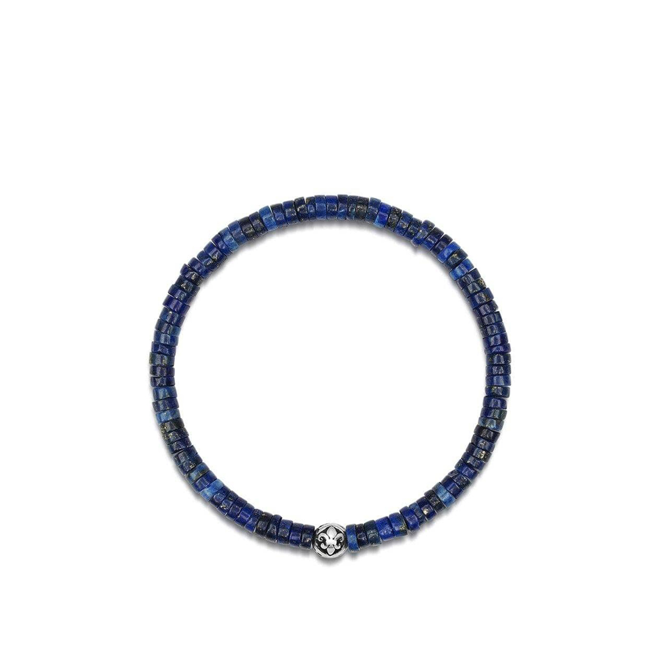 Nialaya Men&#8217;s Wristband with Blue Lapis Heishi Beads and Silver