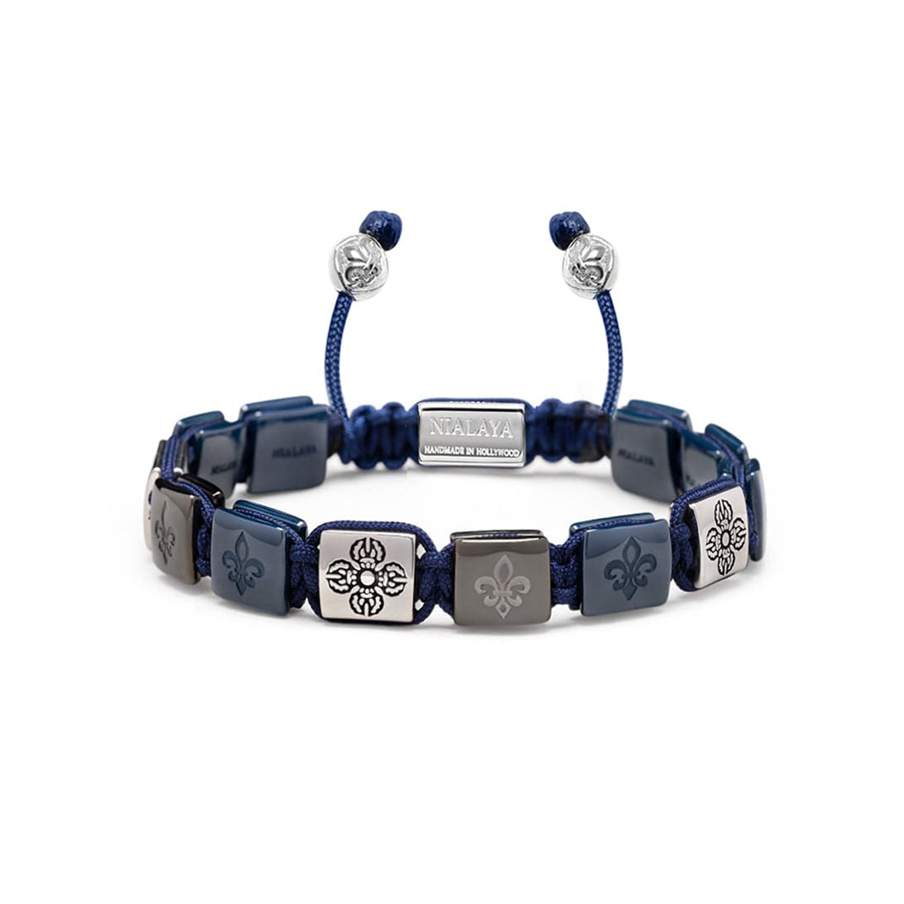 Nialaya Men&#8217;s Ceramic Flatbead Bracelet in Blue and Silver