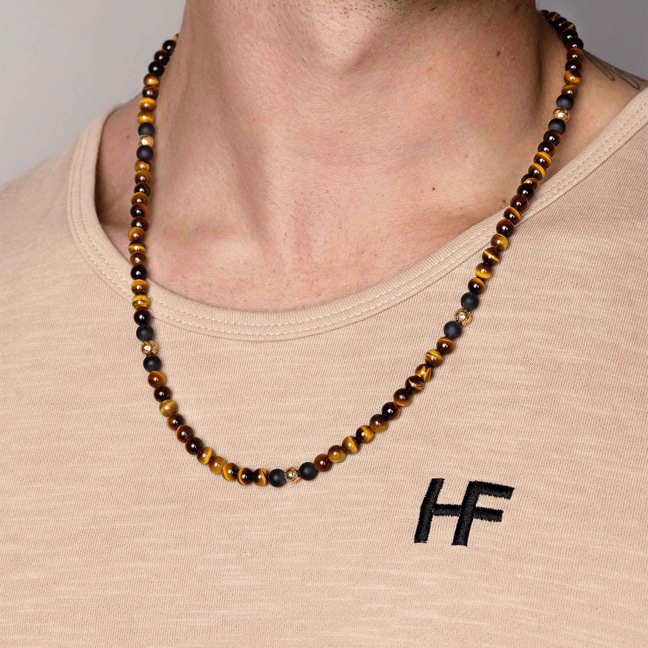 Nialaya Beaded Necklace with Brown Tiger Eye and Gold