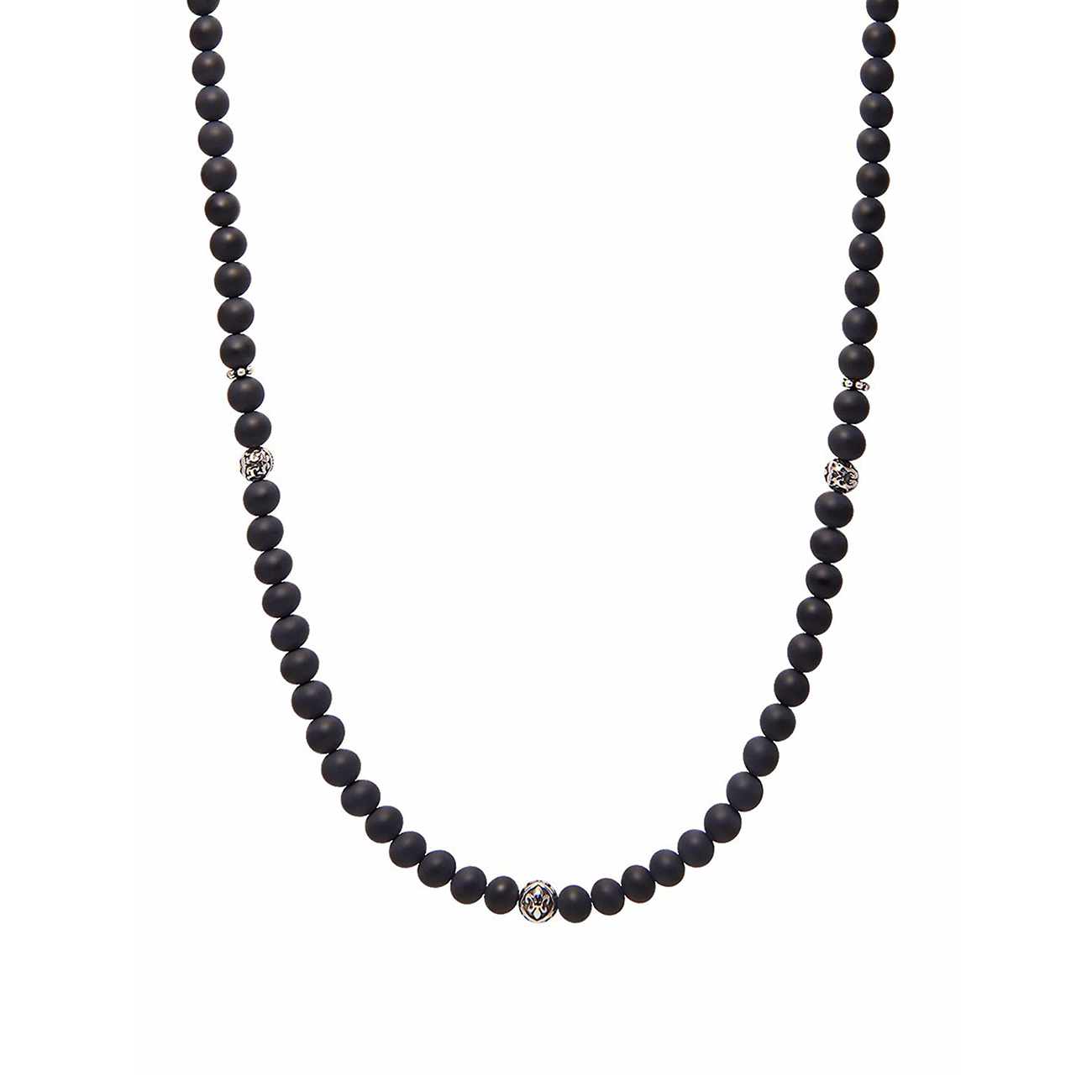 Nialaya Beaded Necklace with Matte Onyx and Silver