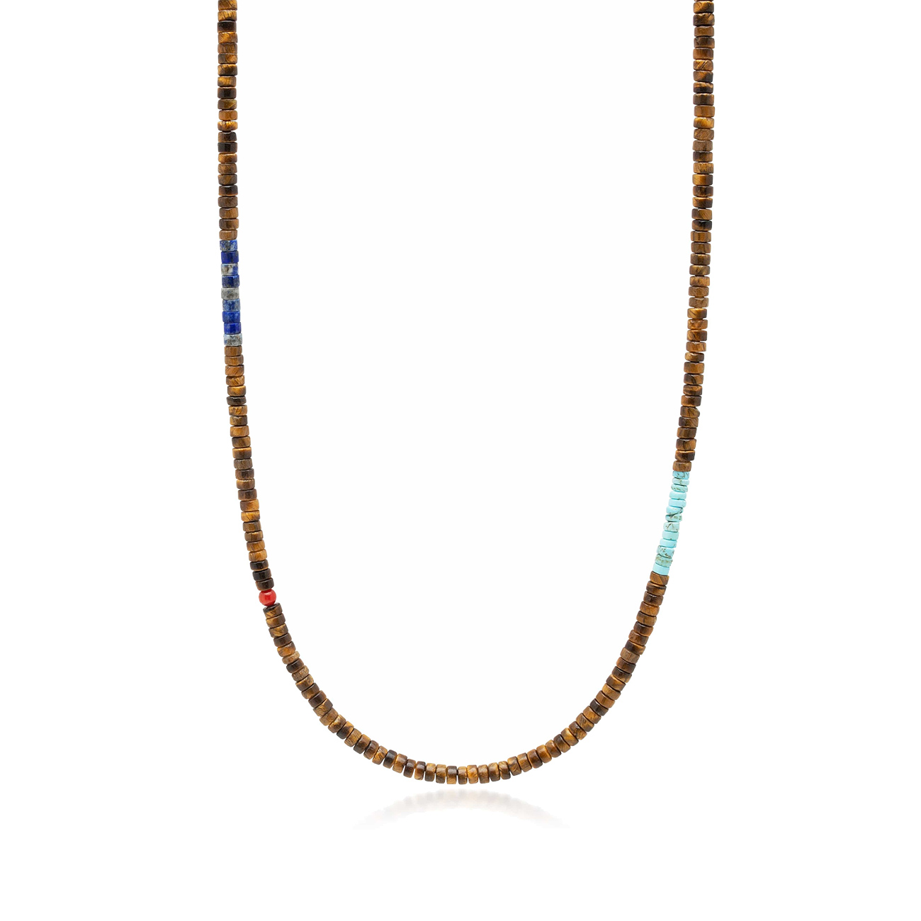 Nialaya Brown Tiger Eye Heishi Necklace with Blue Lapis and Turquoise