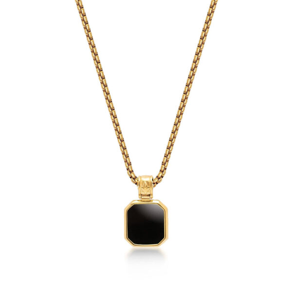 Nialaya Gold Necklace with Square Onyx Pendant - MNEC_110