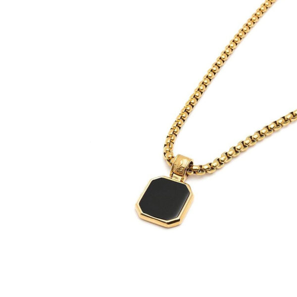 Nialaya Gold Necklace with Square Onyx Pendant - MNEC_110