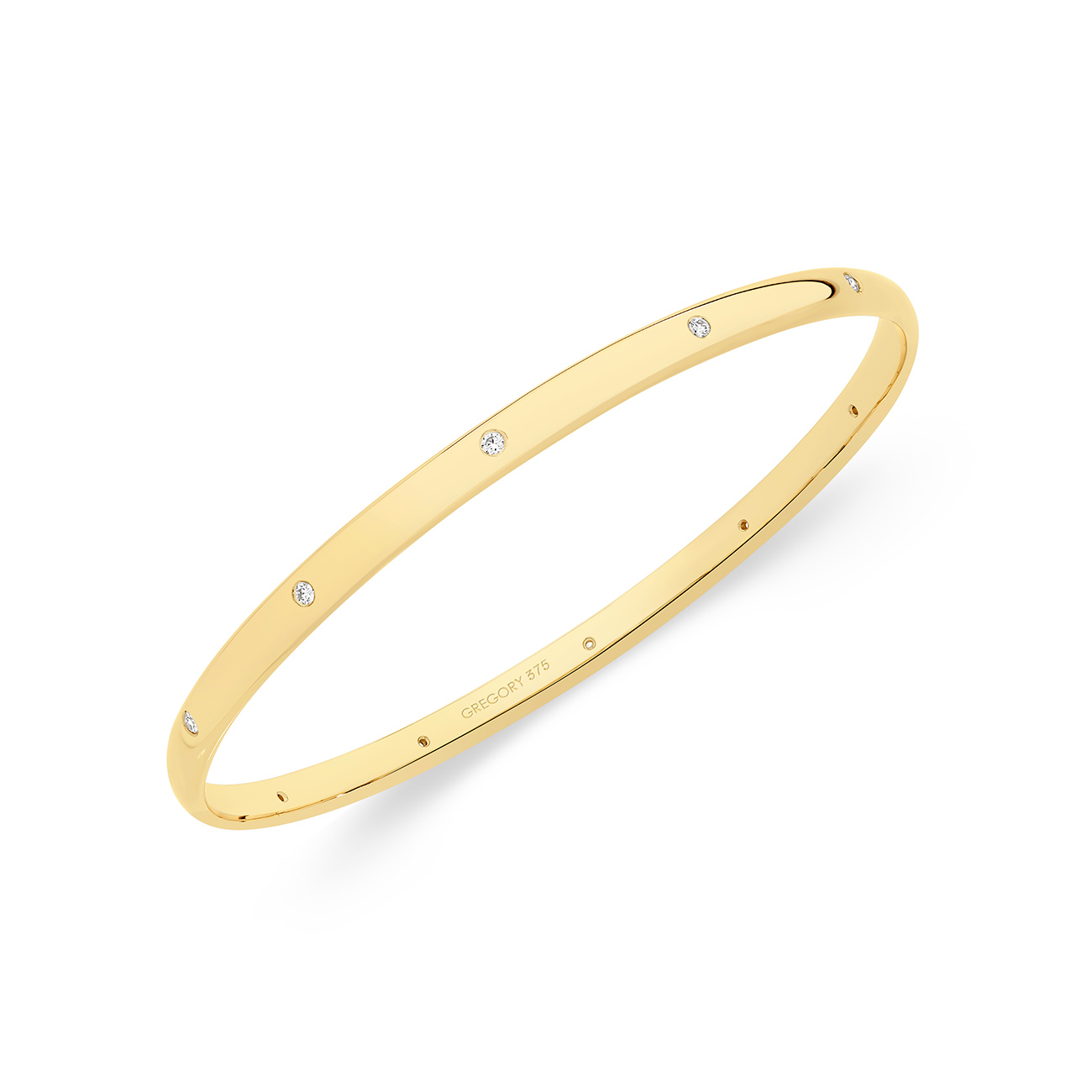 9K Yellow Gold Half Round Diamond Hammer Set Golf Bangle