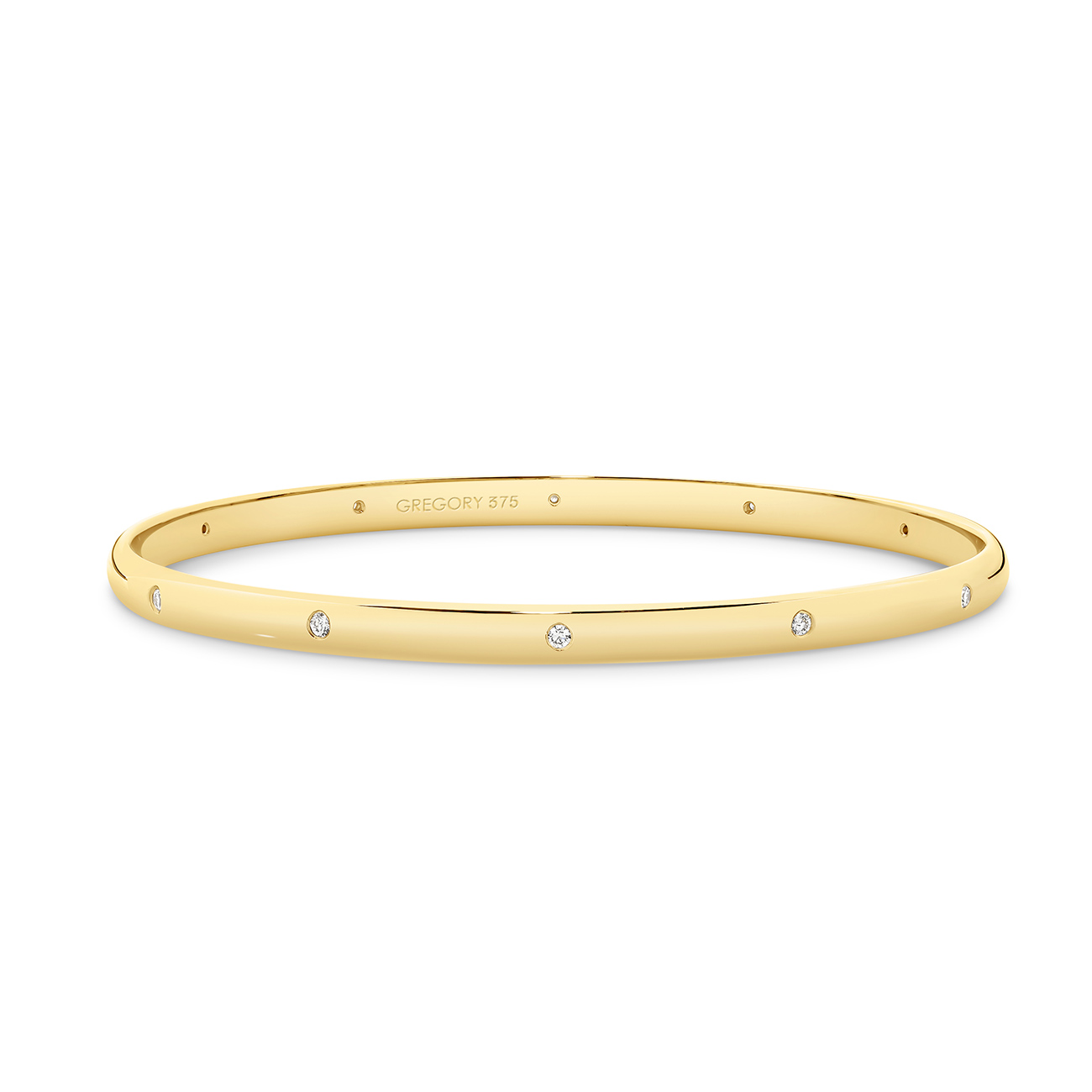 9K Yellow Gold Half Round Diamond Hammer Set Golf Bangle