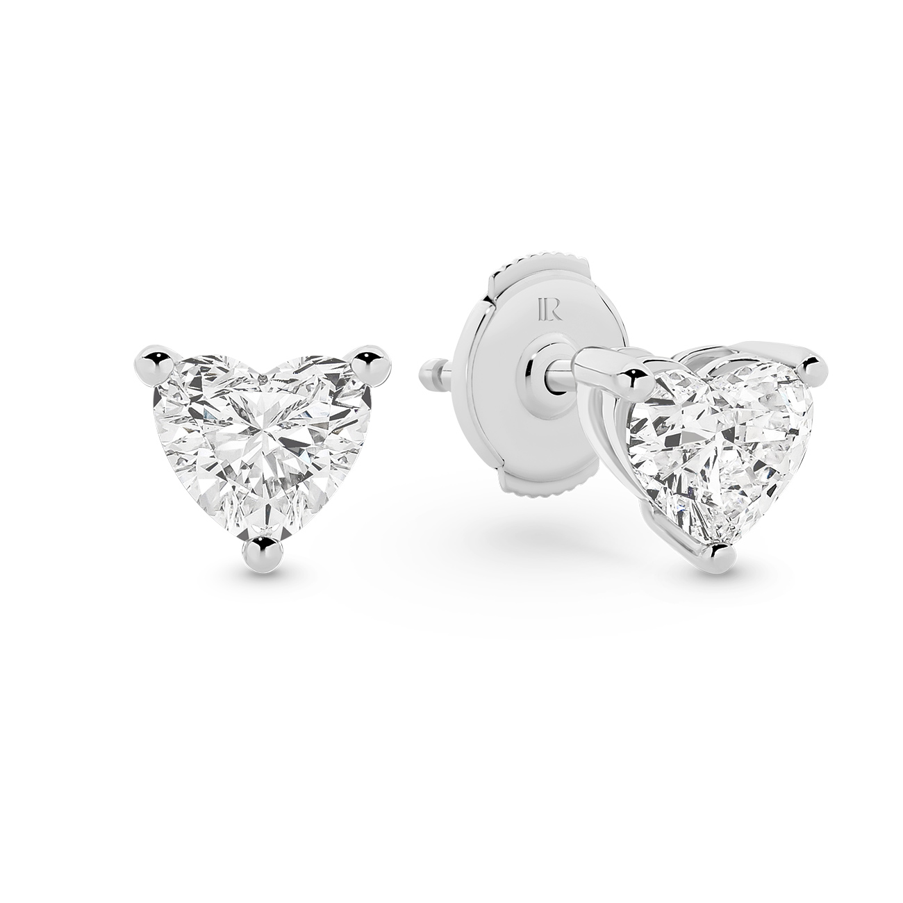 Classic Solitaire Heart Shape Lab Diamond Stud Earrings In 18K White Gold 1.00ct