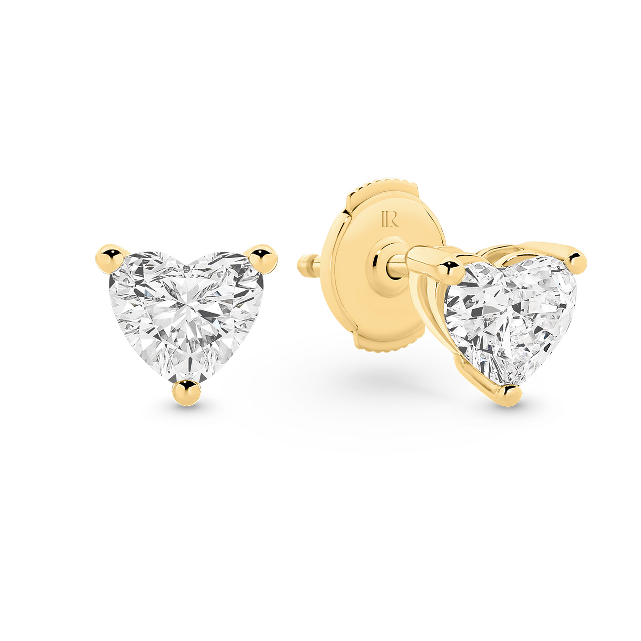 Classic Solitaire Heart Shape Lab Diamond Stud Earrings In 18K Yellow Gold 1.00ct