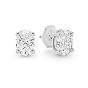 Classic Solitaire Oval Brilliant Lab Diamond Stud Earrings In 18K White Gold 2.00ct